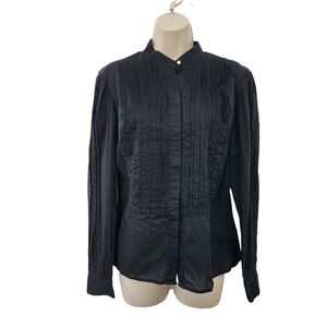 BANANA REPUBLIC Pleated Long Sleeve Button Down Top Black Size S